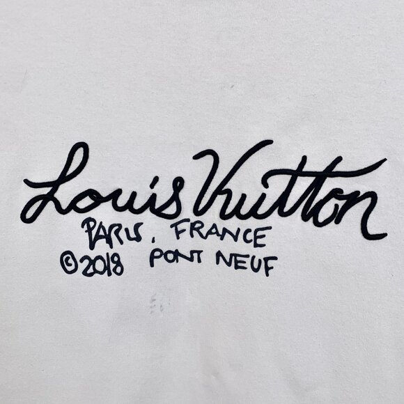 Louis Vuitton White Cotton T-Shirt With Black Script Logo Design Size Medium - Picture 4 of 8